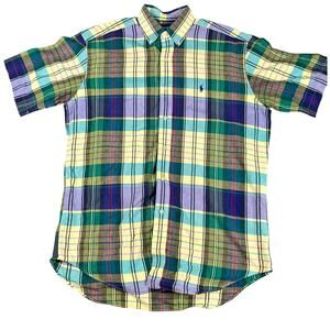 Ralph Lauren Golf Tilden Shirt Men's M Plaid Short Sleeve Button Up Cotton